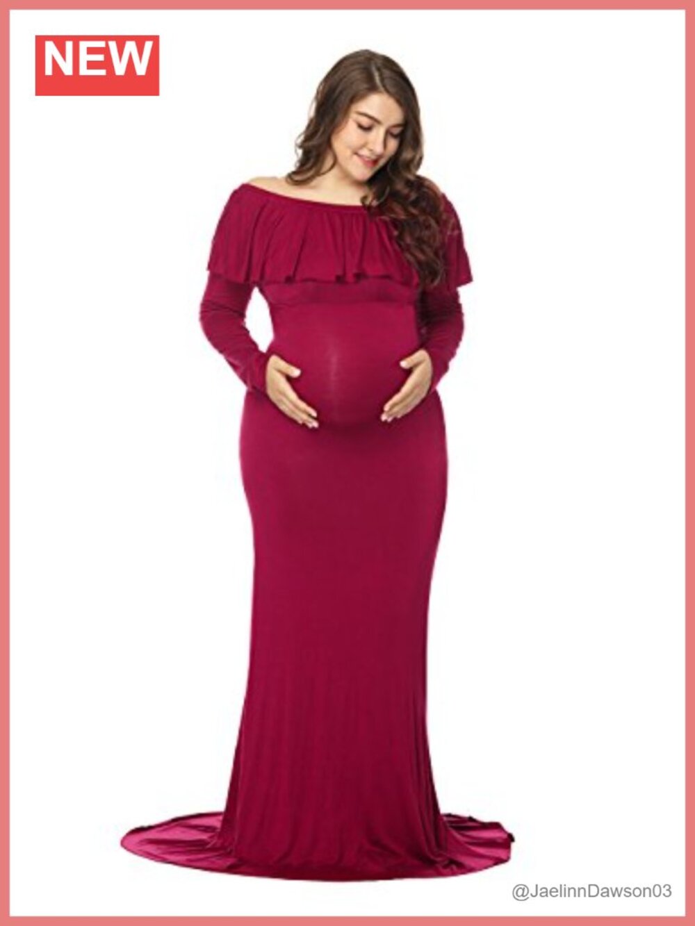Maternity Fitted Off Shoulder Ruffle Maxi Gown Long Sleeve Photoshoot Dress